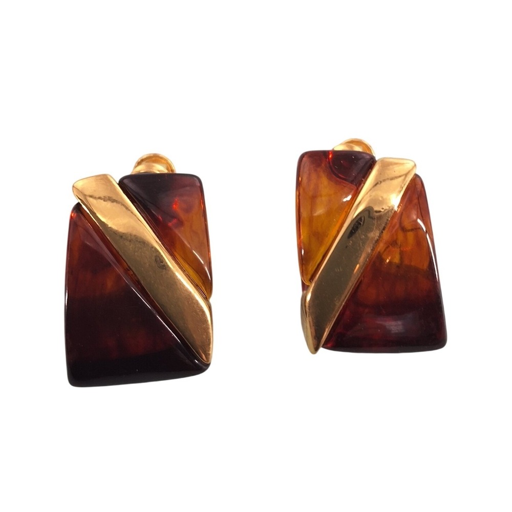 Vintage Napier Gold Plated Brown Lucite Screw Back Earrings